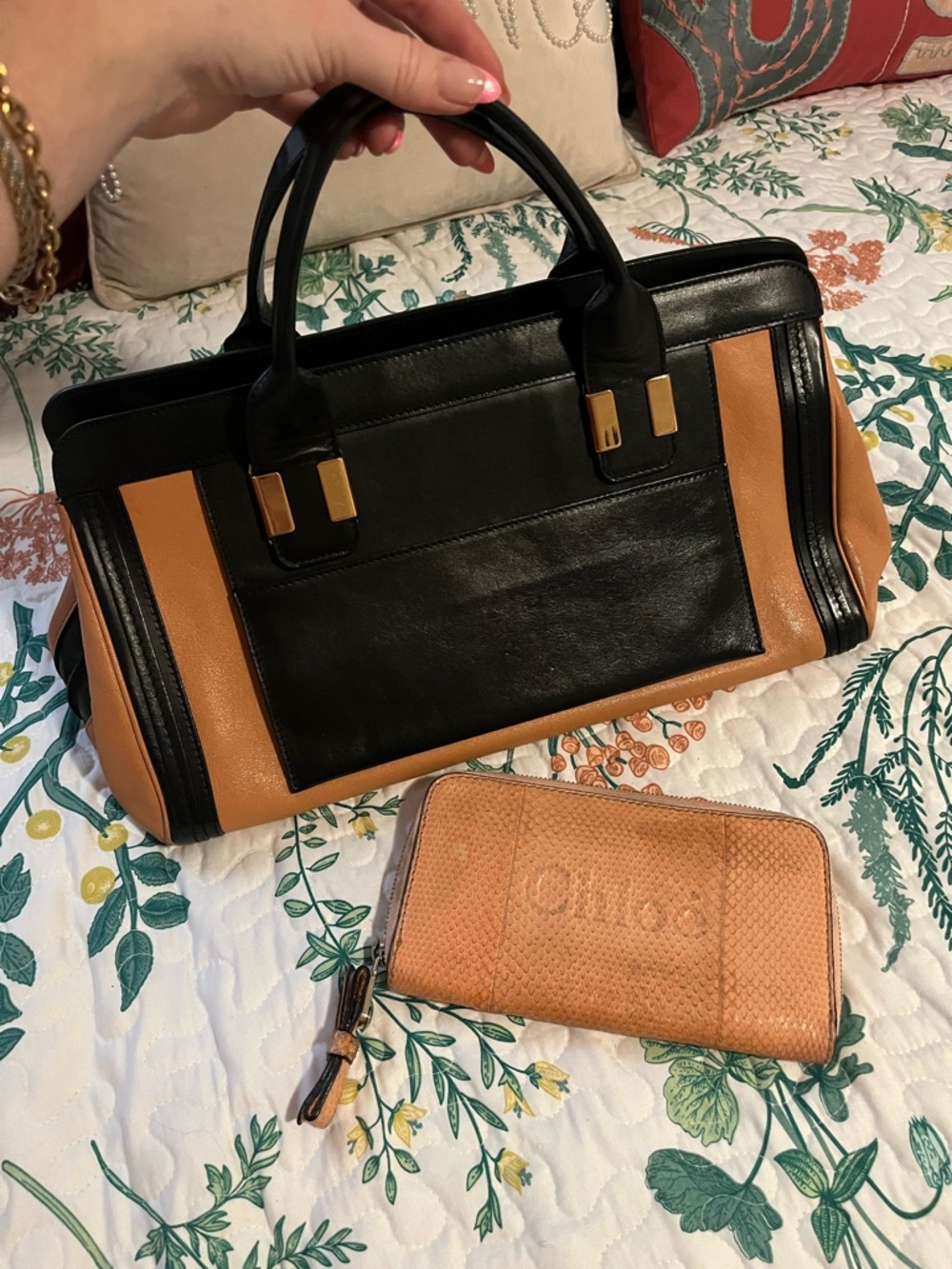 Chloe Black and Tan Leather Satchel with matching wallet